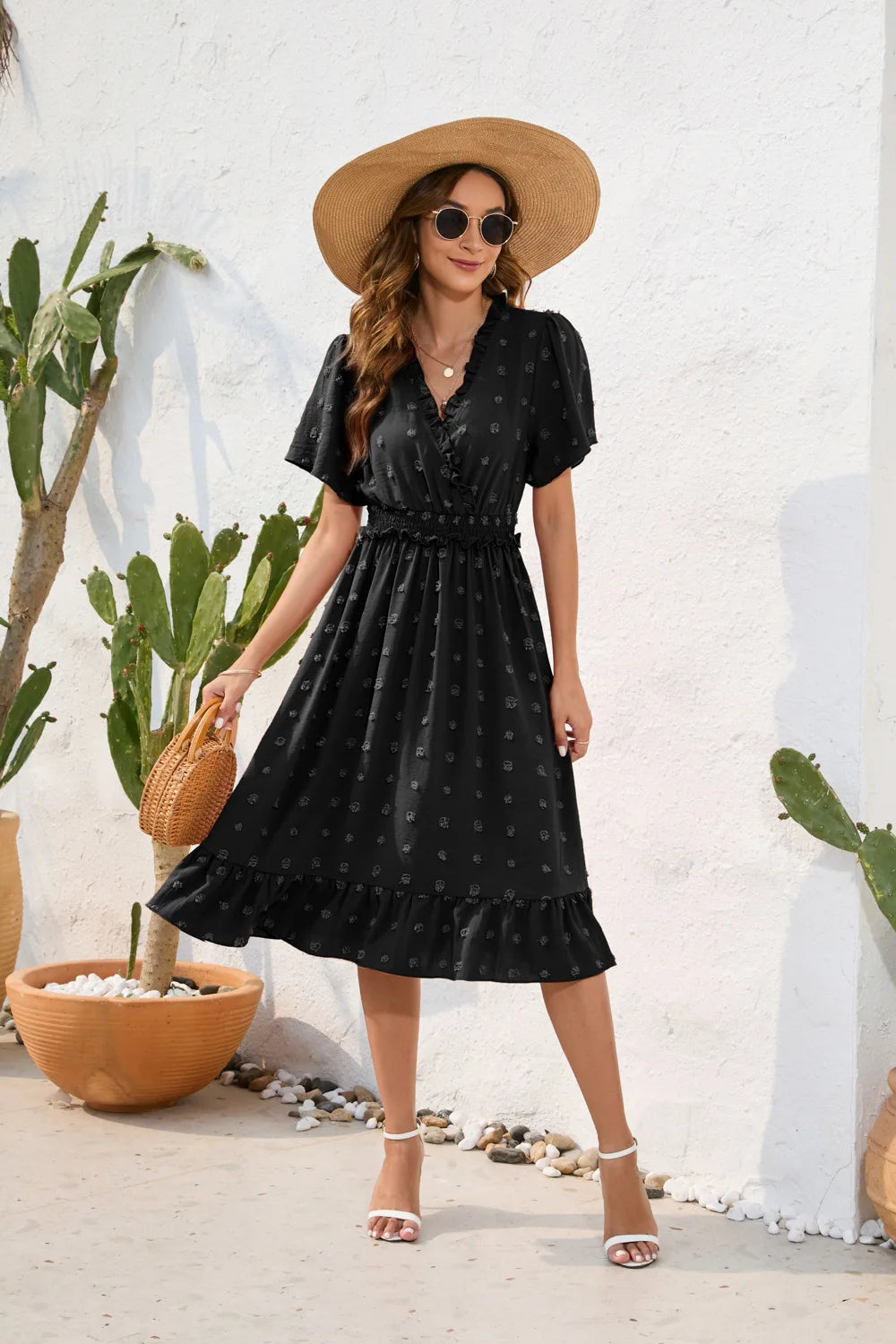 Sommerkleid Mit Hoher Taille Und Kurzen Ärmeln Und Schnürung