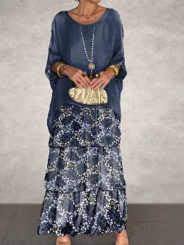 Plus-Size-Kleid Mit Rundhalsausschnitt Und Fledermausärmel-Detail