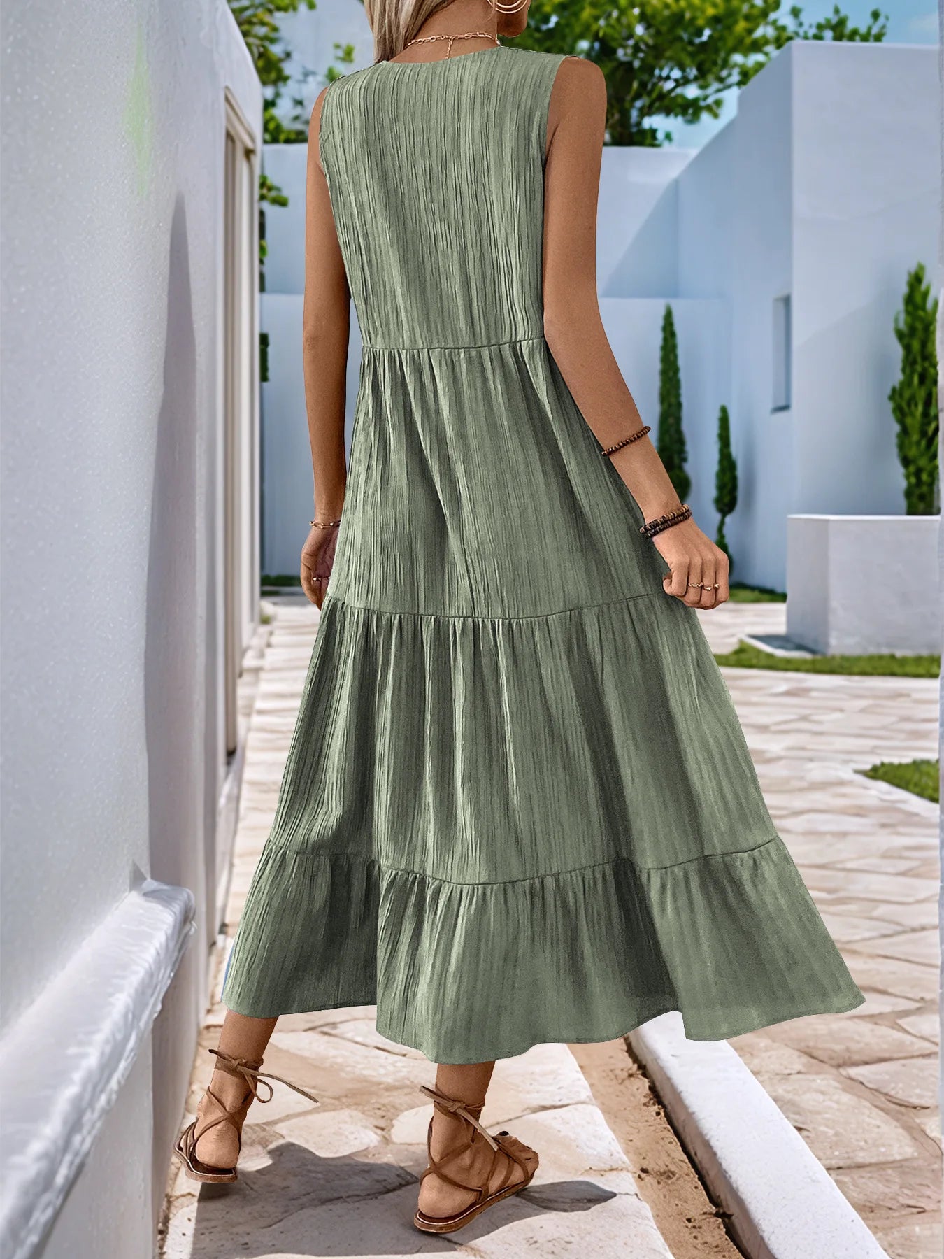 Einfarbiges Und Bequemes Weit Geschnittenes A-Linien-Midikleid