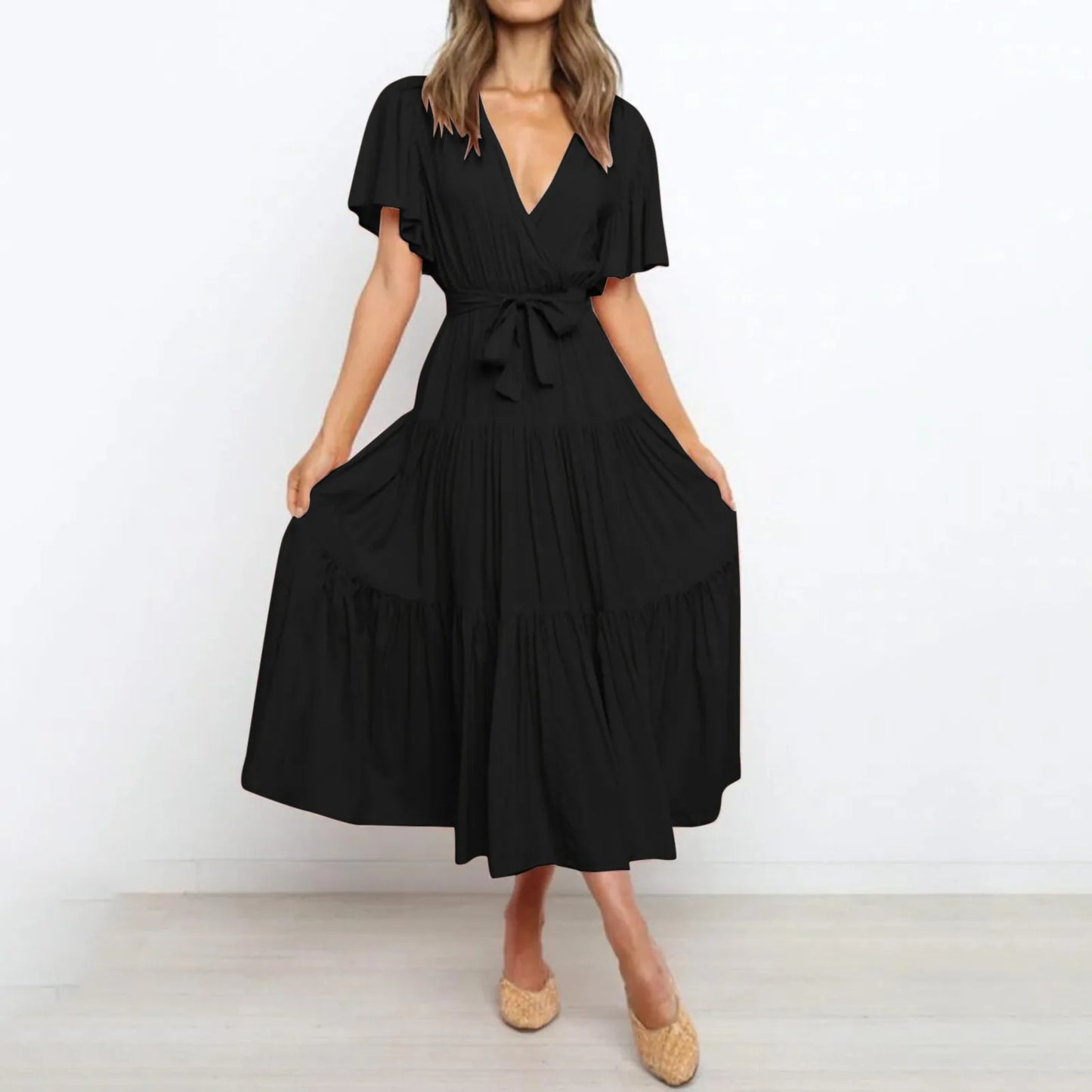 Vintage Maxikleid Mit Tiefem V-Ausschnitt