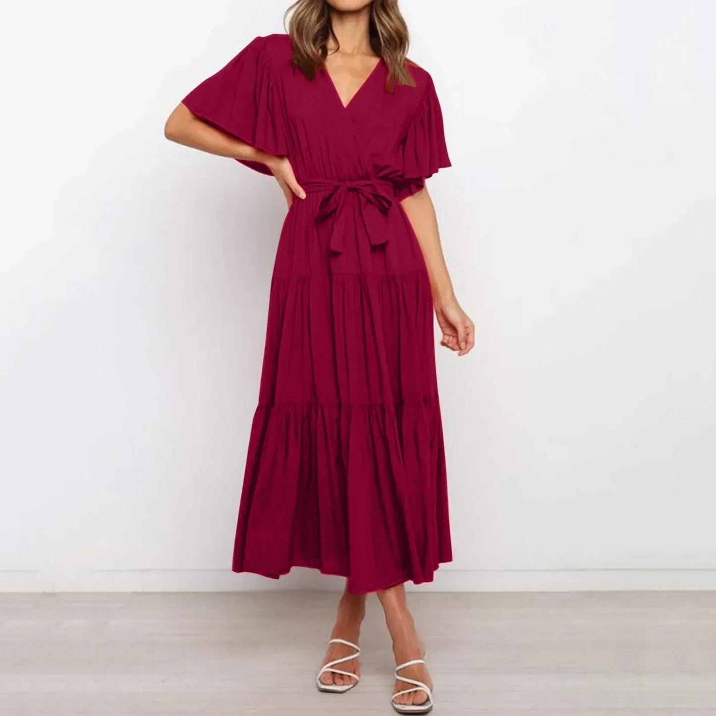 Vintage Maxikleid Mit Tiefem V-Ausschnitt