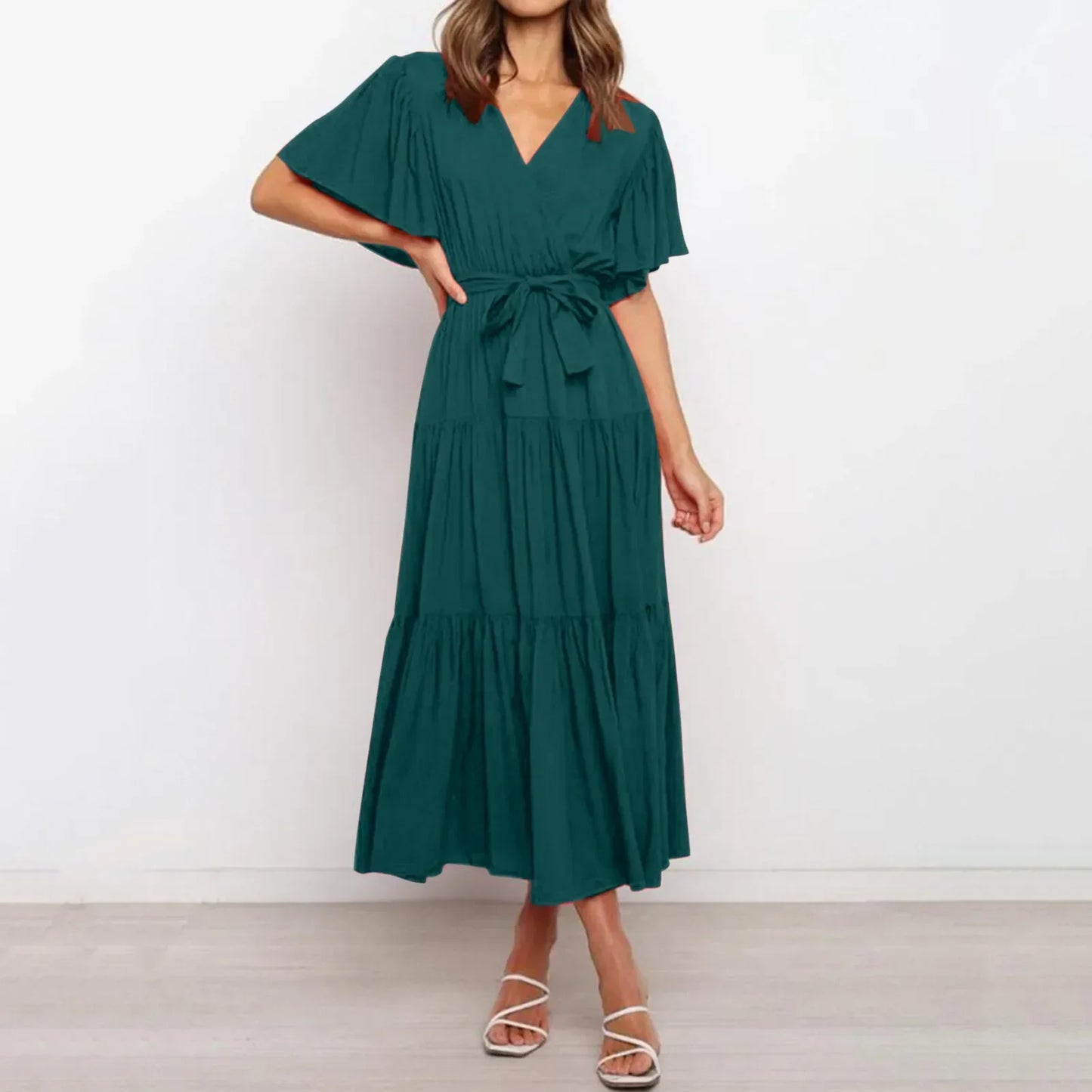 Vintage Maxikleid Mit Tiefem V-Ausschnitt