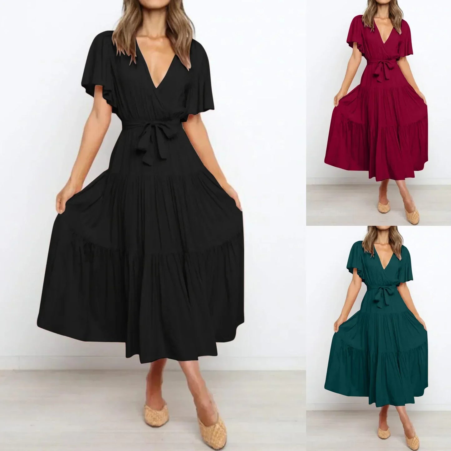 Vintage Maxikleid Mit Tiefem V-Ausschnitt