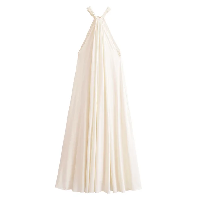 Maxikleid Mit Nackenträgern Und Gürtel