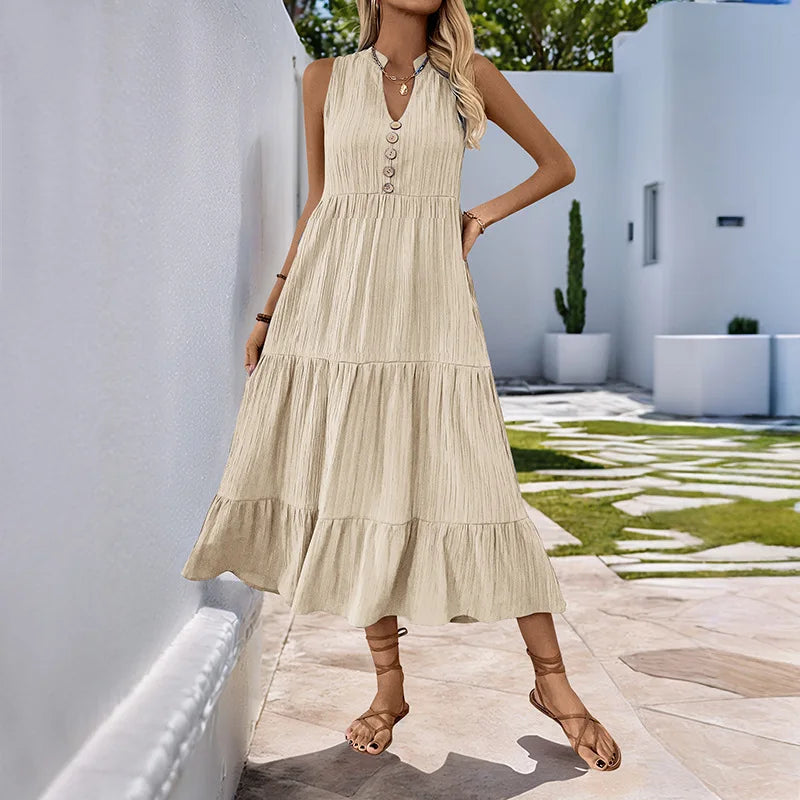 Einfarbiges Und Bequemes Weit Geschnittenes A-Linien-Midikleid