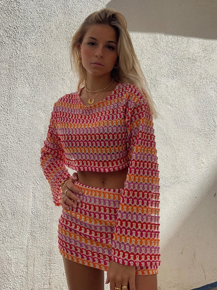 Stylisches Design Gemustertes Shorts Crop Set