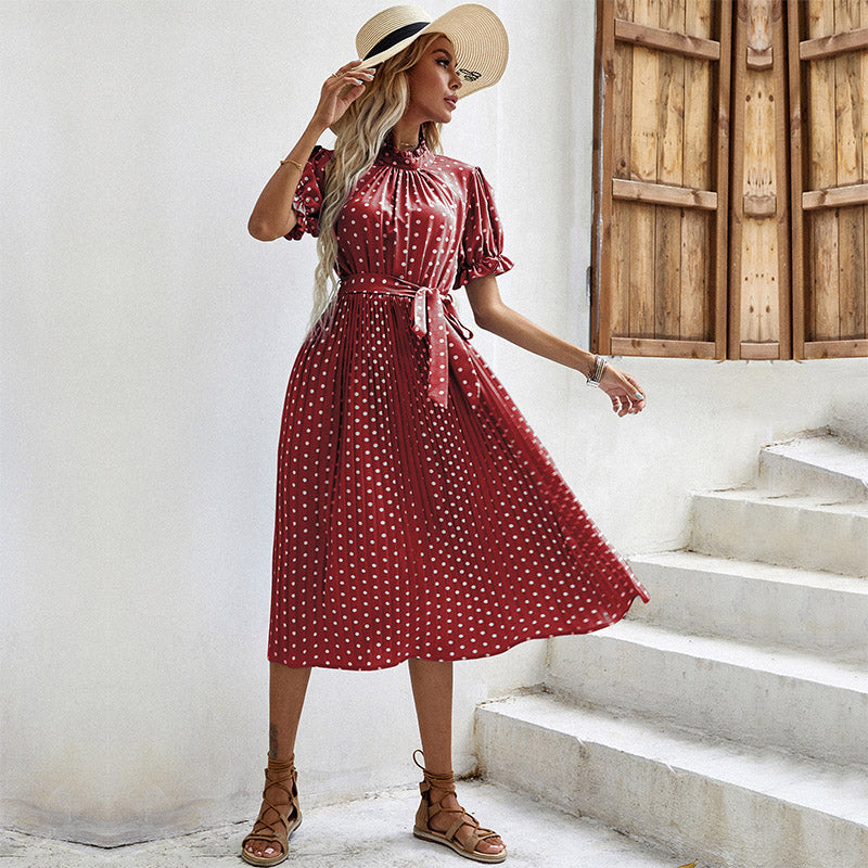 Plissiertes Midikleid Mit Polka Dot-Muster