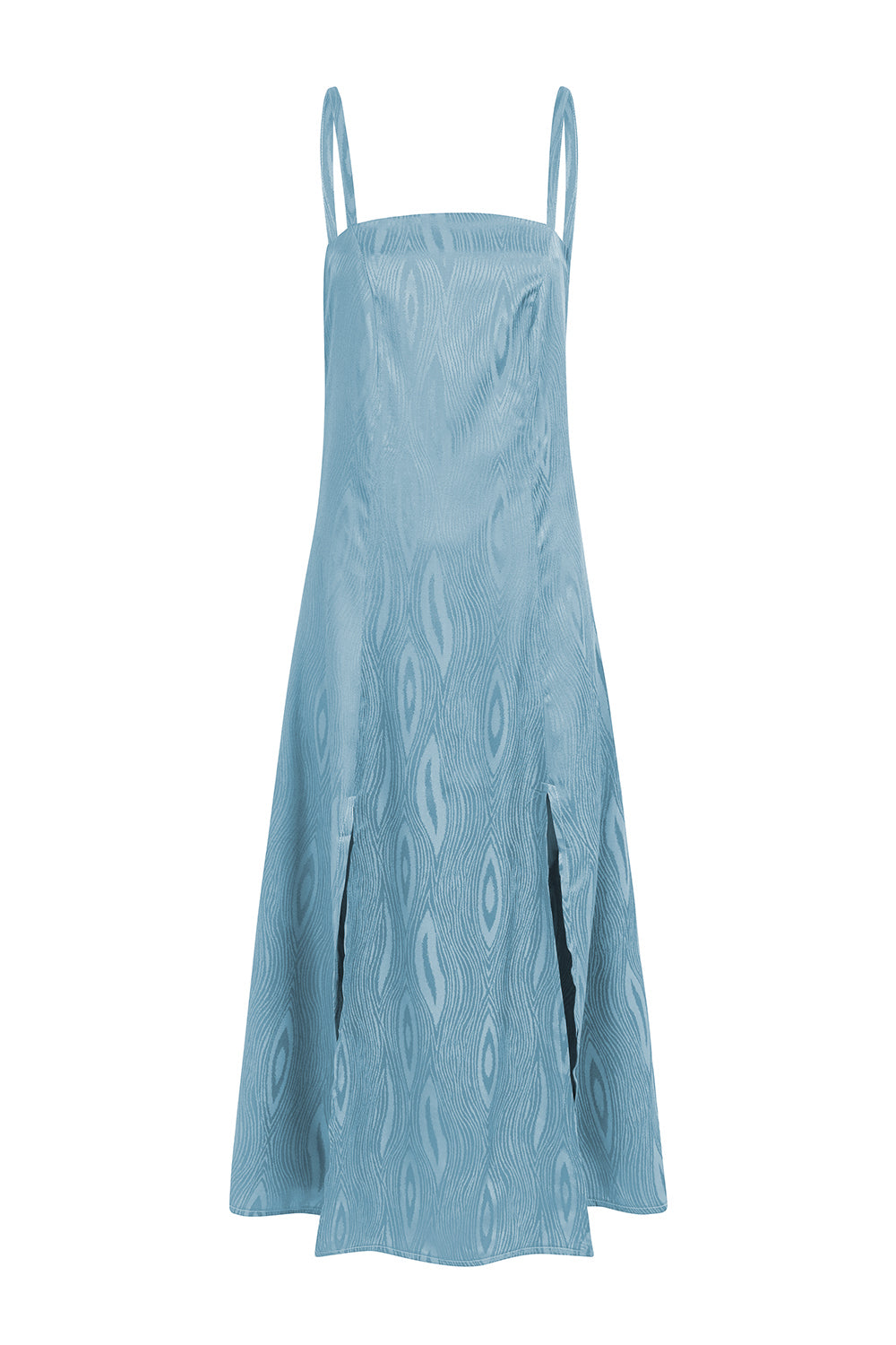 Midikleid Mit Schmalen Trägern, Eckigem Ausschnitt Und Schlitz