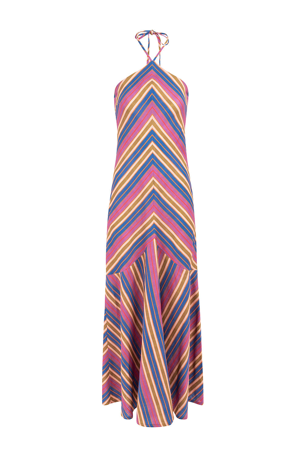 Gestreiftes Neckholder-Maxikleid