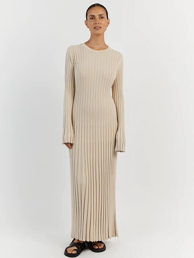 Langärmliges, Gestreiftes Maxikleid