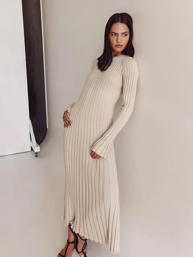 Langärmliges, Gestreiftes Maxikleid