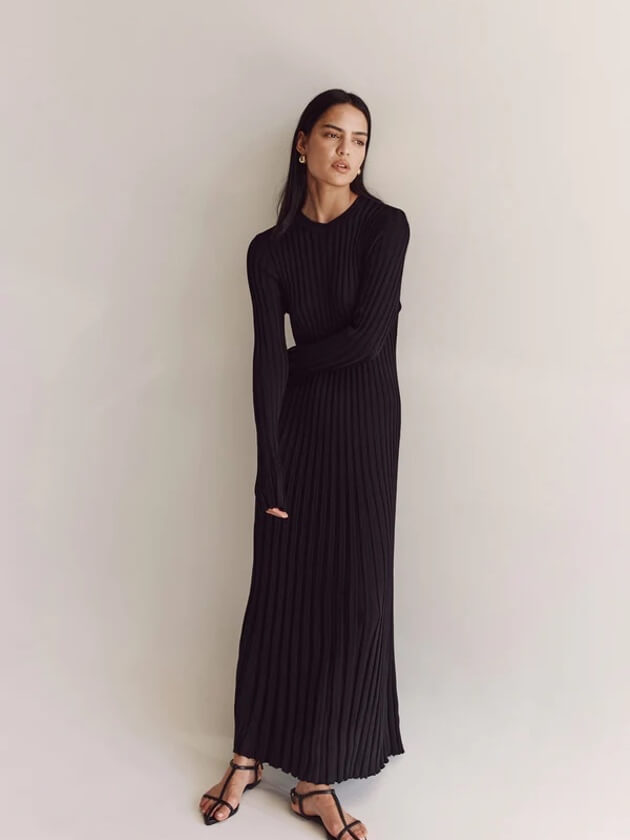 Langärmliges, Gestreiftes Maxikleid