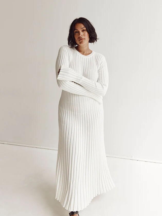 Langärmliges, Gestreiftes Maxikleid