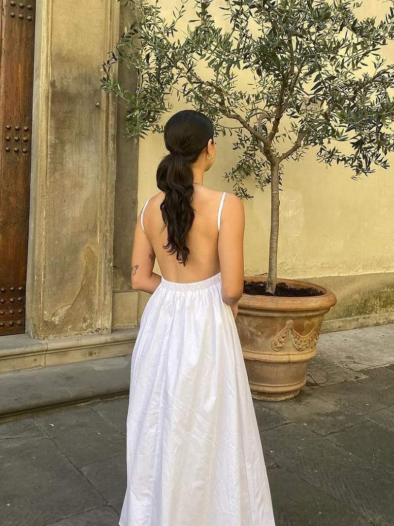 Maxi-Sommerkleid Aus Baumwolle Mit Dünnen Trägern