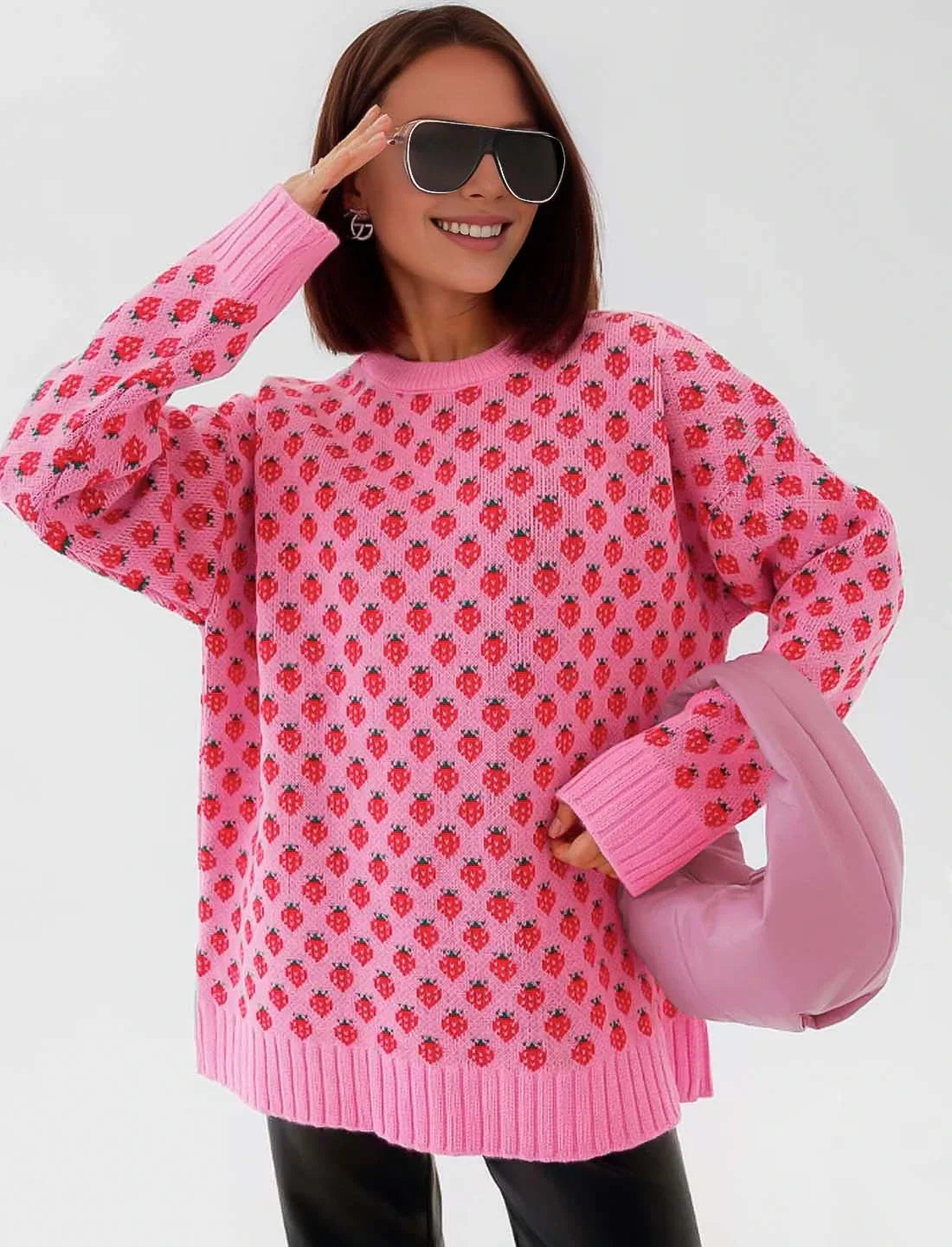 Strickpullover Mit Erdbeermuster