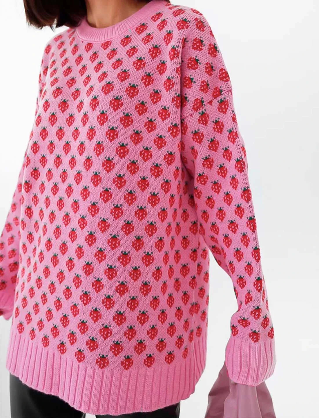 Strickpullover Mit Erdbeermuster