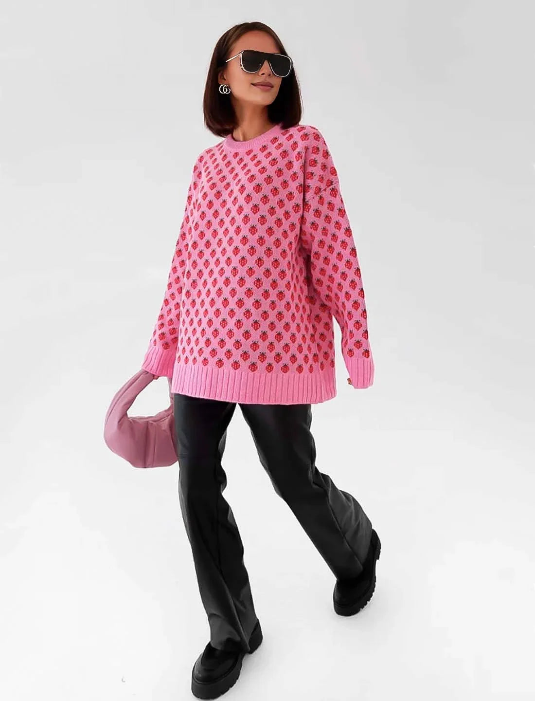 Strickpullover Mit Erdbeermuster