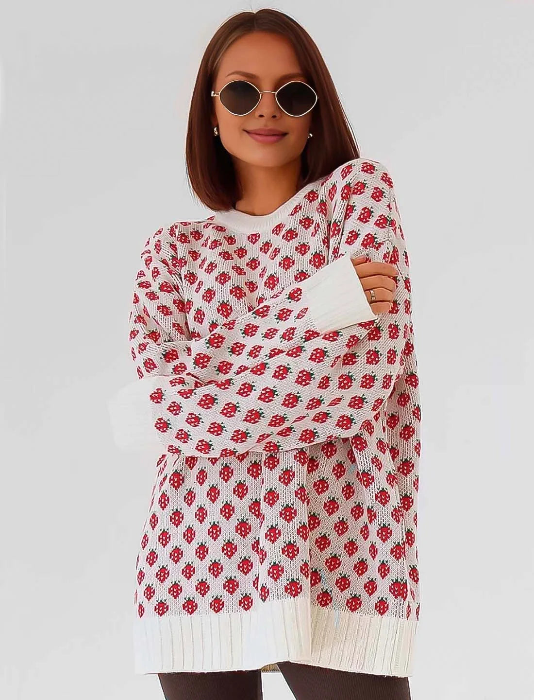 Strickpullover Mit Erdbeermuster