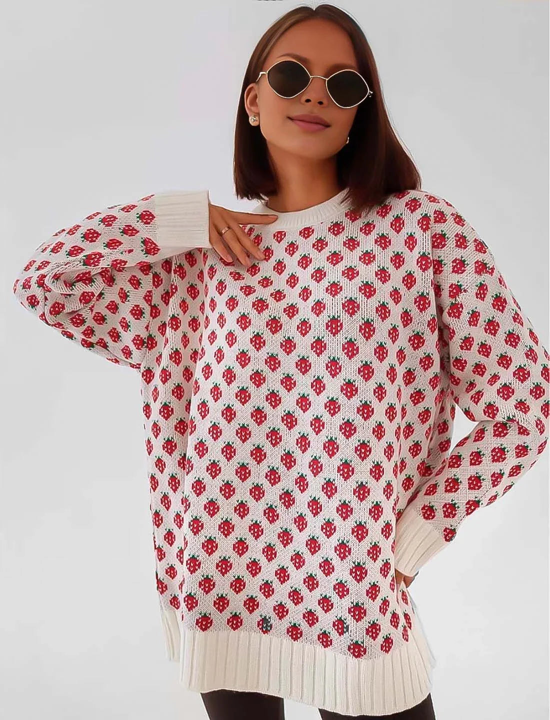 Strickpullover Mit Erdbeermuster