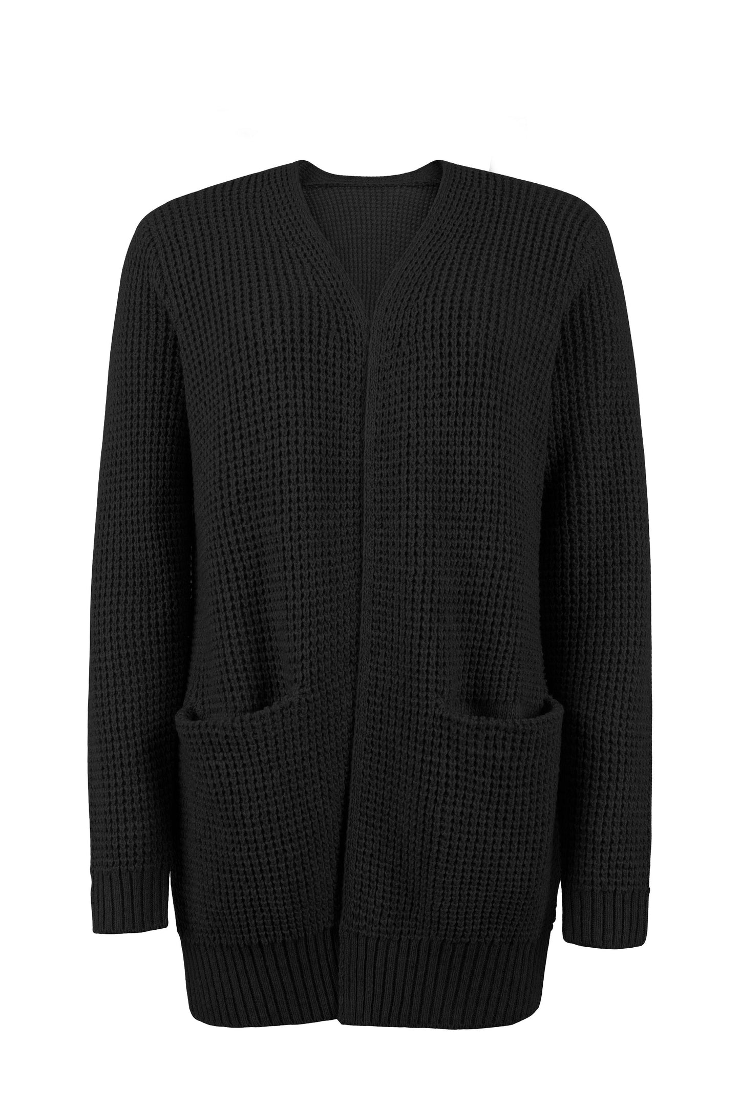 Damen-Cardigan Mit Langen Ärmeln, Taschen Und Offenem Frontdesign