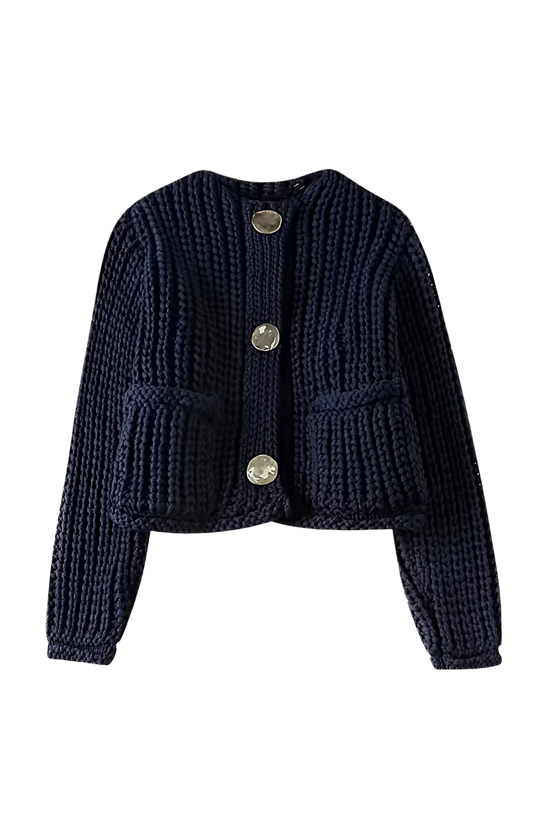 Einfarbige Kurze Strickjacke
