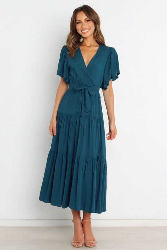 Vintage Maxikleid Mit Tiefem V-Ausschnitt