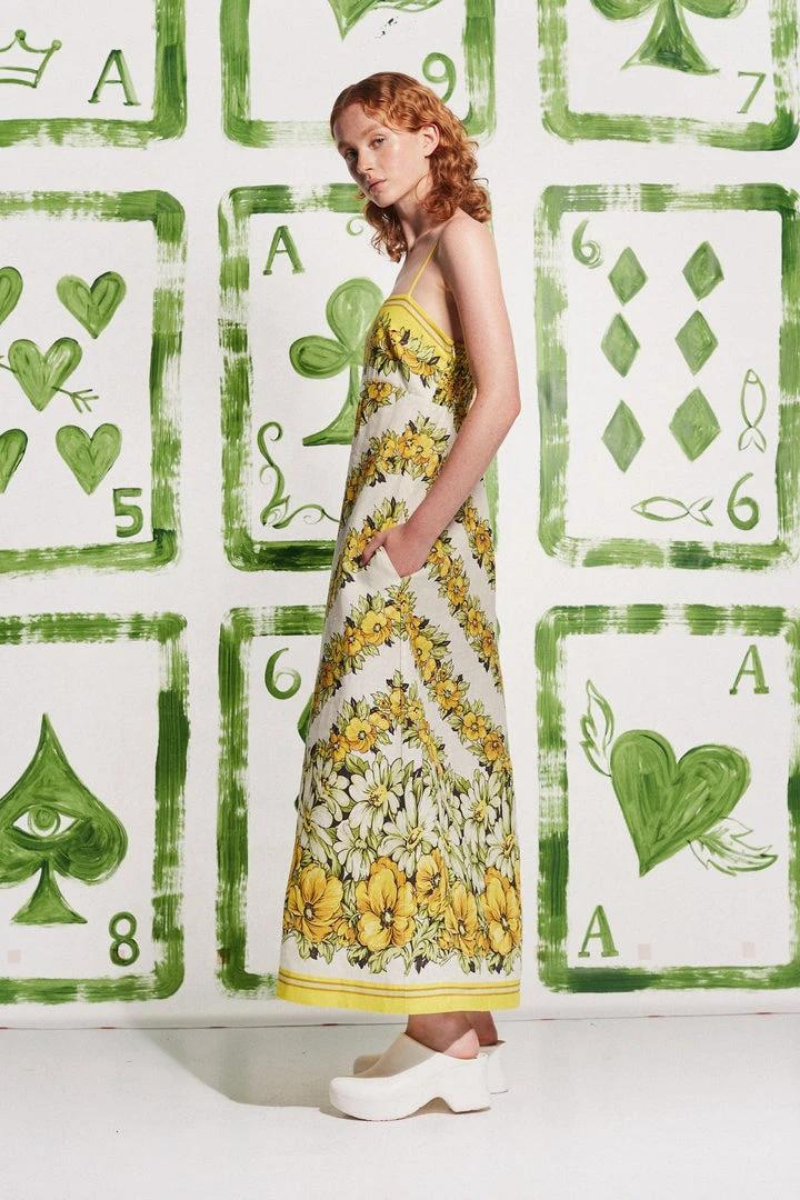 Maxikleid Mit Spaghettiträgern Und Blumenmuster İn Gelb