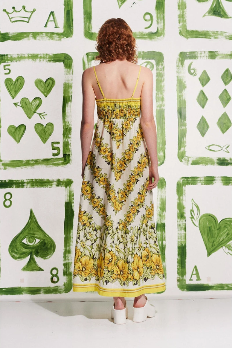 Maxikleid Mit Spaghettiträgern Und Blumenmuster İn Gelb