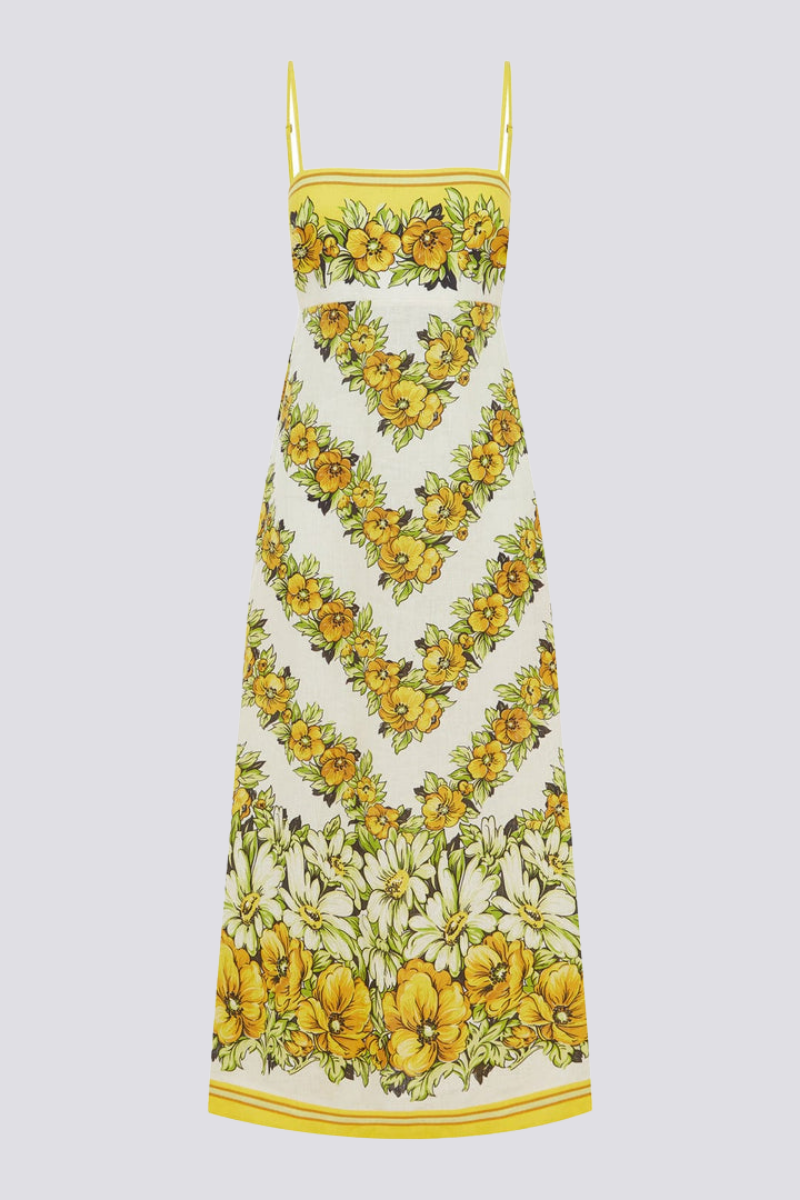 Maxikleid Mit Spaghettiträgern Und Blumenmuster İn Gelb