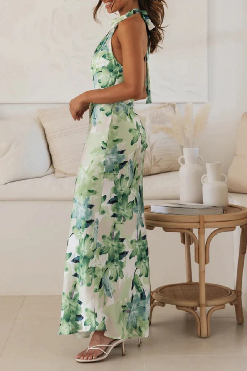 Elegantes Gemustertes Maxikleid Mit Nackenträgern