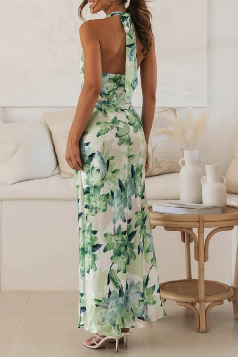 Elegantes Gemustertes Maxikleid Mit Nackenträgern