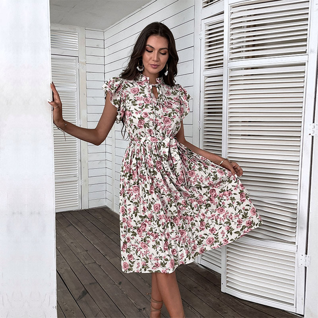 Kurzärmliges Midikleid Mit Blumenmuster