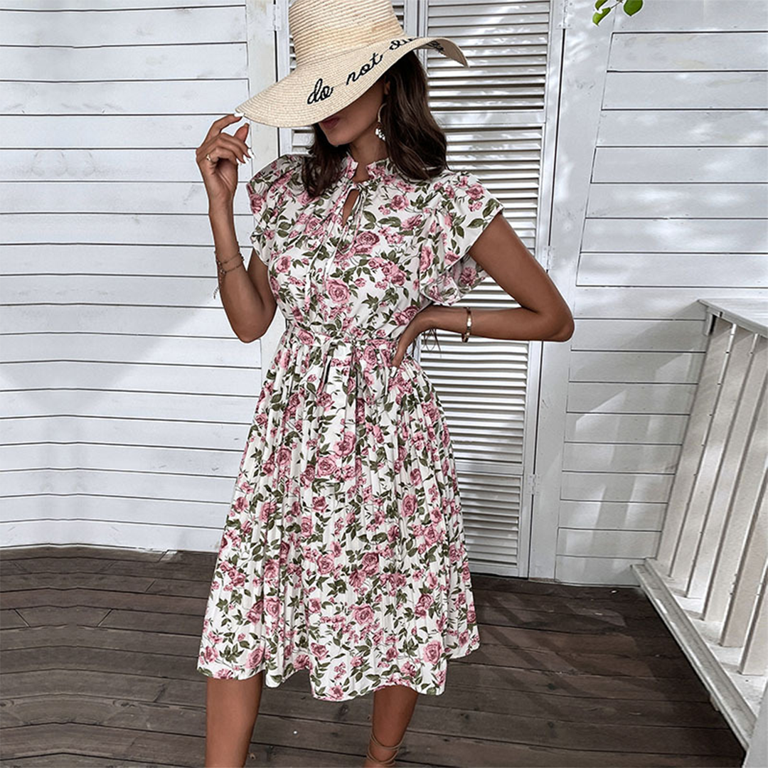 Kurzärmliges Midikleid Mit Blumenmuster