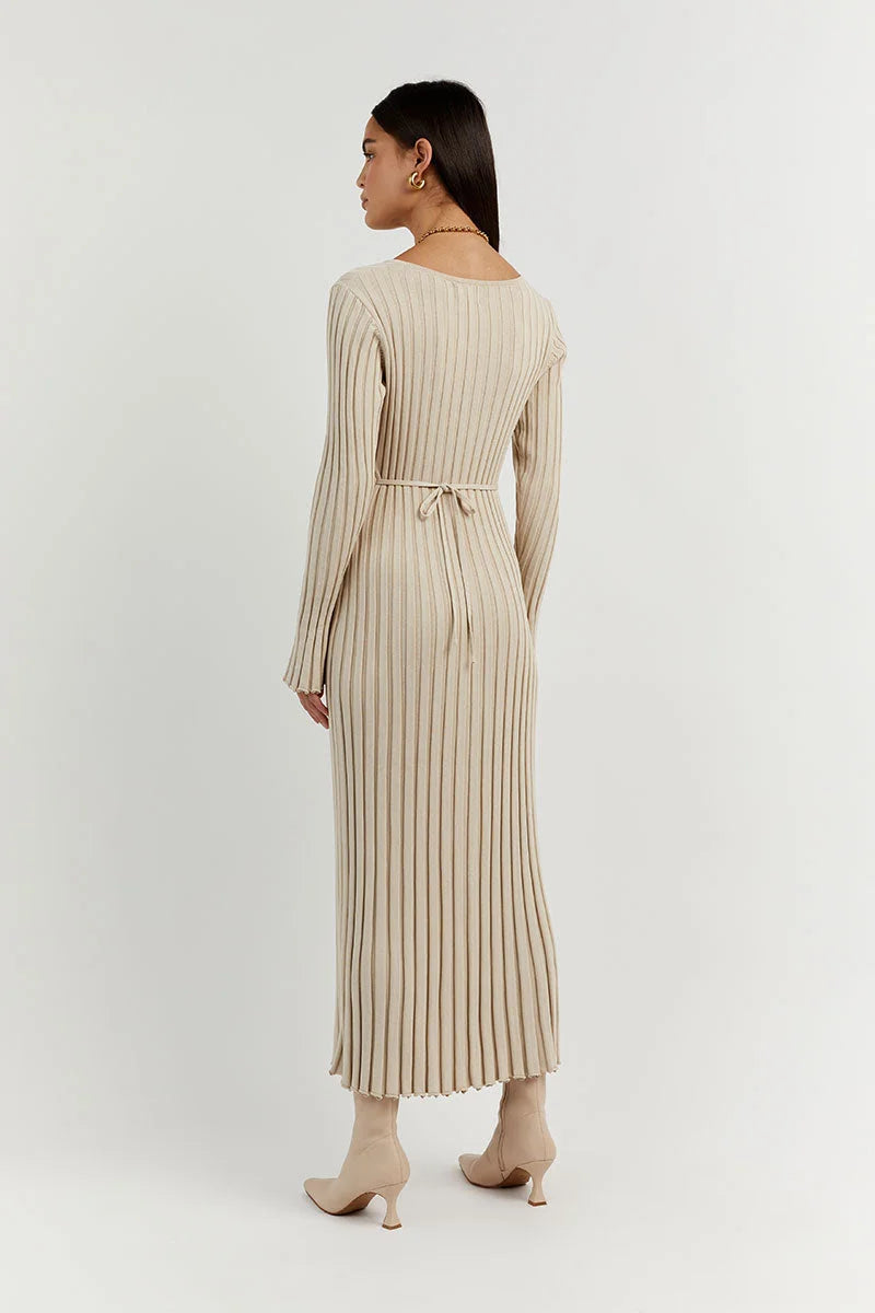 Elegantes Langarm-Midikleid Mit V-Ausschnitt