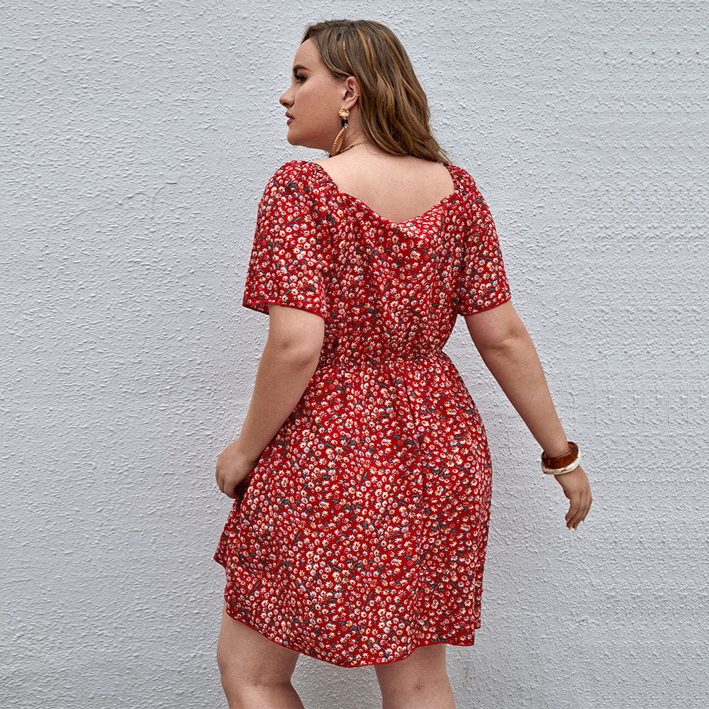 Damenkleid Mit V-Ausschnitt Und Blumenmuster