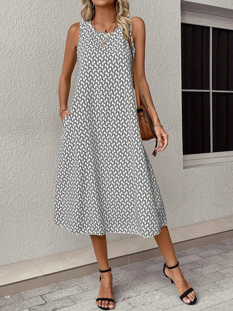 Lässiges Gemustertes Kleid Mit Taschendetails
