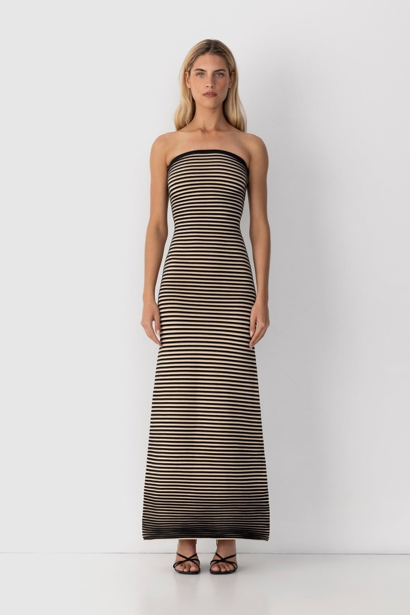 Ärmelloses Gestreiftes Maxikleid Aus Strick