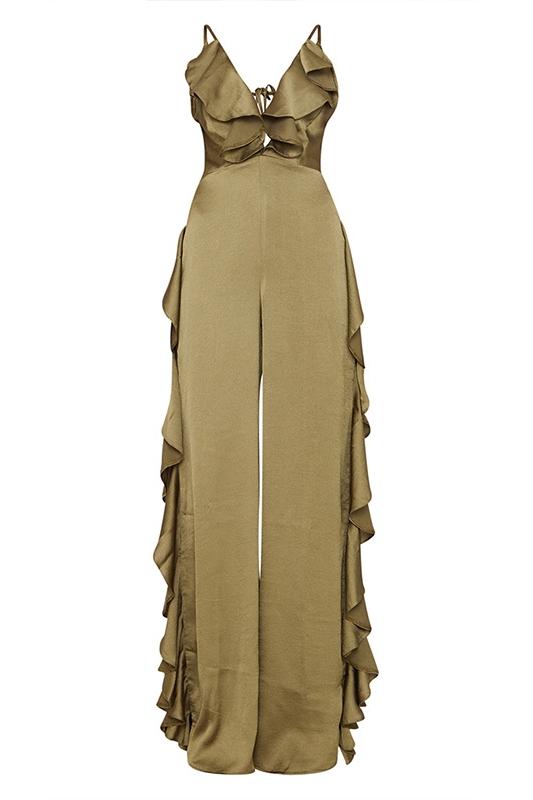 Jumpsuit-Kleid Mit Volant Und V-Ausschnitt