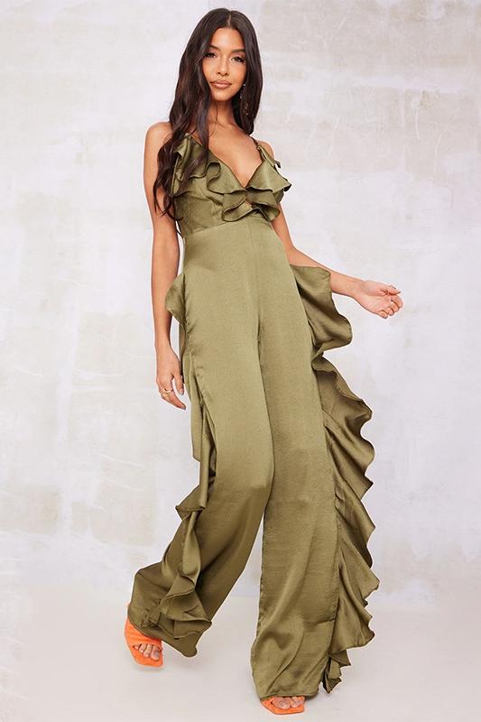Jumpsuit-Kleid Mit Volant Und V-Ausschnitt