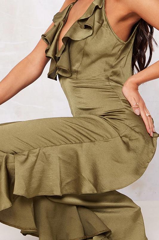 Jumpsuit-Kleid Mit Volant Und V-Ausschnitt
