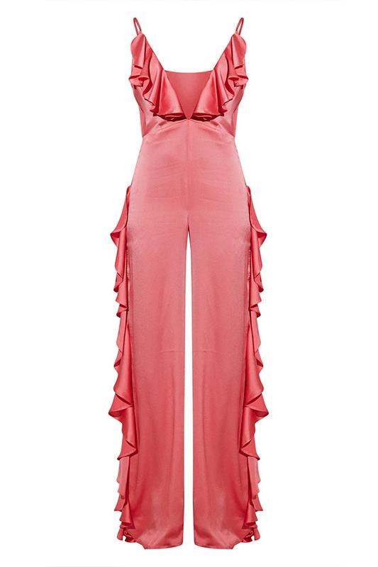 Jumpsuit-Kleid Mit Volant Und V-Ausschnitt