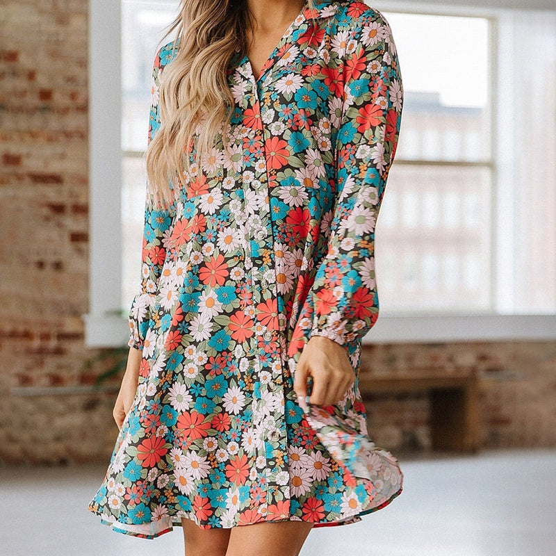Elegantes Midi-Hemdkleid Mit Blumendruck