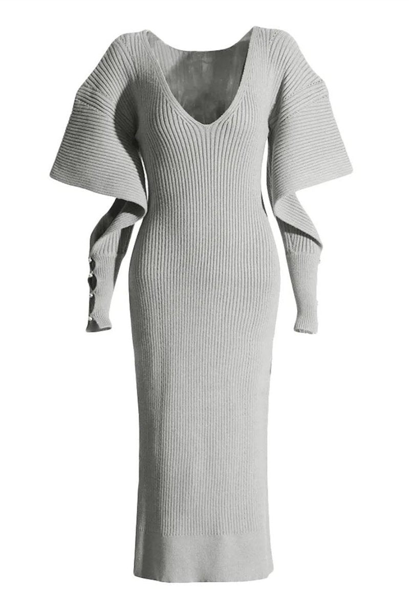 Midikleid Mit V-Ausschnitt Und Ballonärmeln