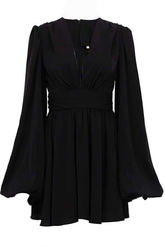 Elegantes Minikleid Mit Tiefem V-Ausschnitt Und Ballonärmeln