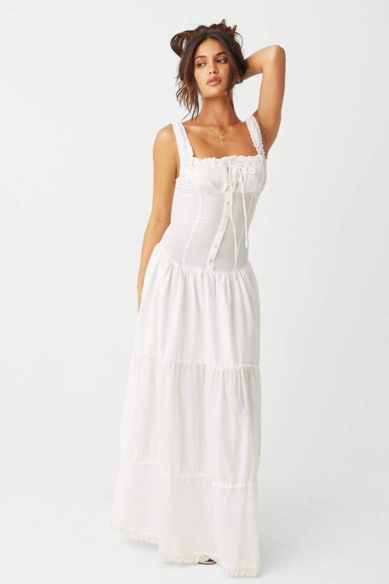 Halbtransparentes Maxikleid Mit Rüschen