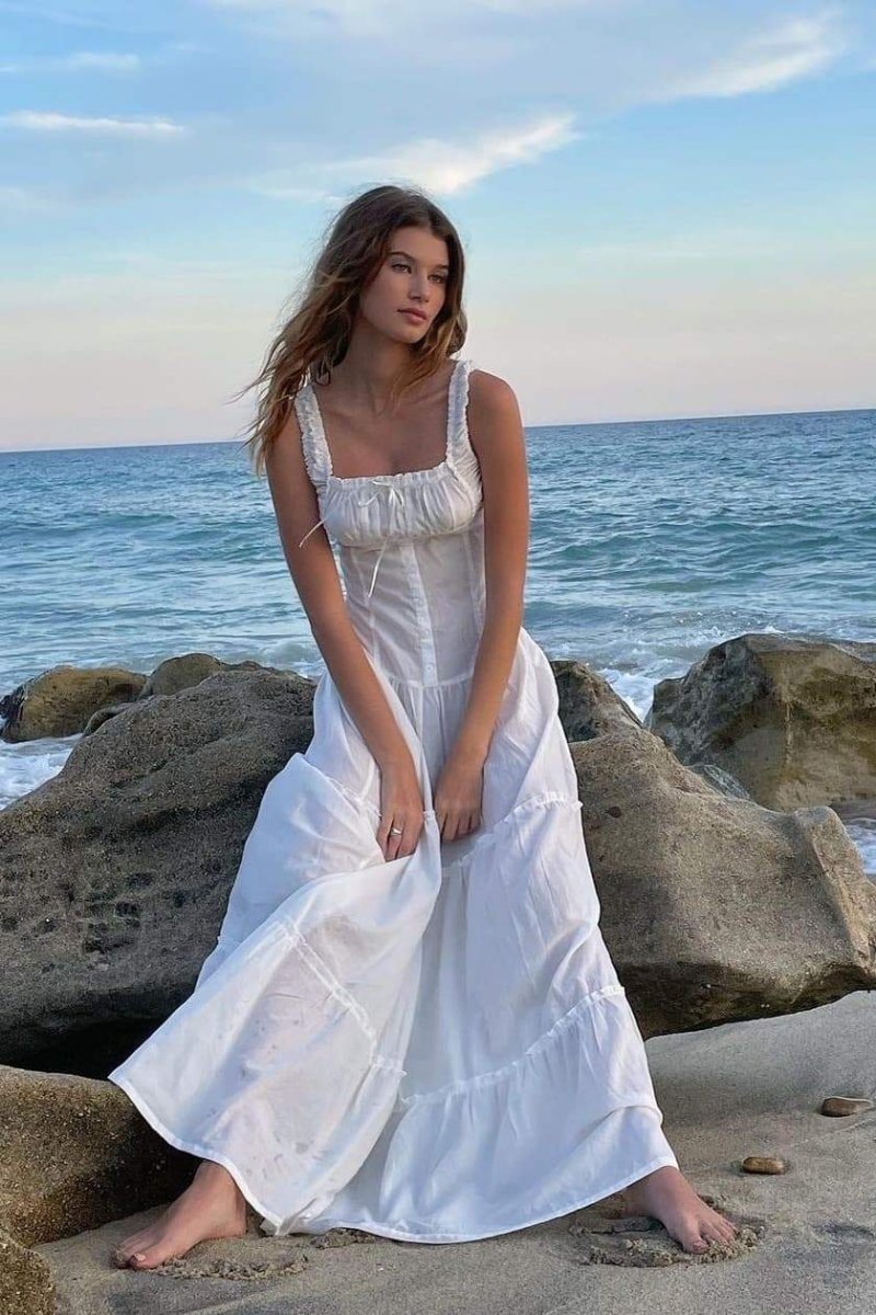 Halbtransparentes Maxikleid Mit Rüschen
