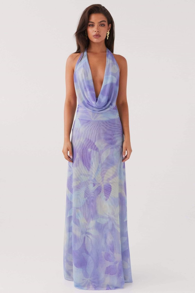 Bedrucktes Neckholder-Maxikleid