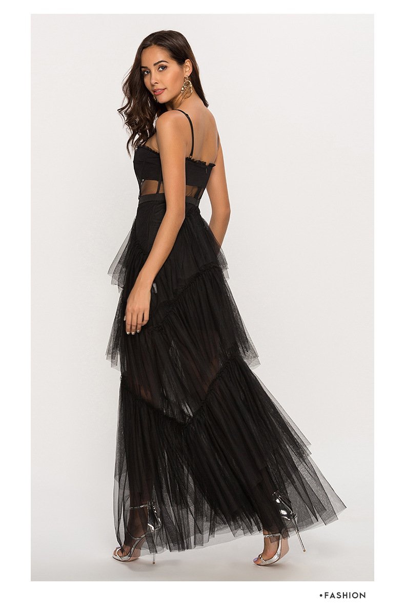 Maxi-Unterkleid Aus Netzstoff Mit Mehrlagigem Oberteil