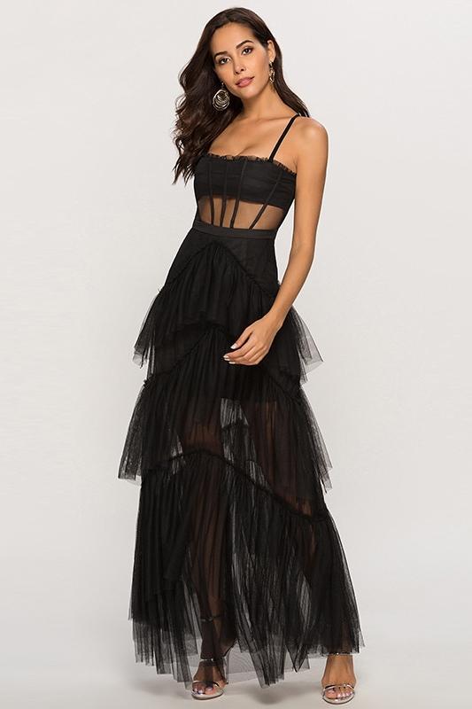Maxi-Unterkleid Aus Netzstoff Mit Mehrlagigem Oberteil