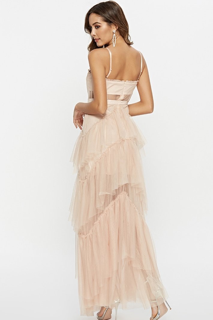 Maxi-Unterkleid Aus Netzstoff Mit Mehrlagigem Oberteil